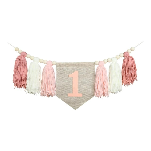1 banner de cumpleaños para silla alta Banner de silla alta Niños para niños Decoración de la habitación para niños 1 año Banner de cumpleaños primer rosa