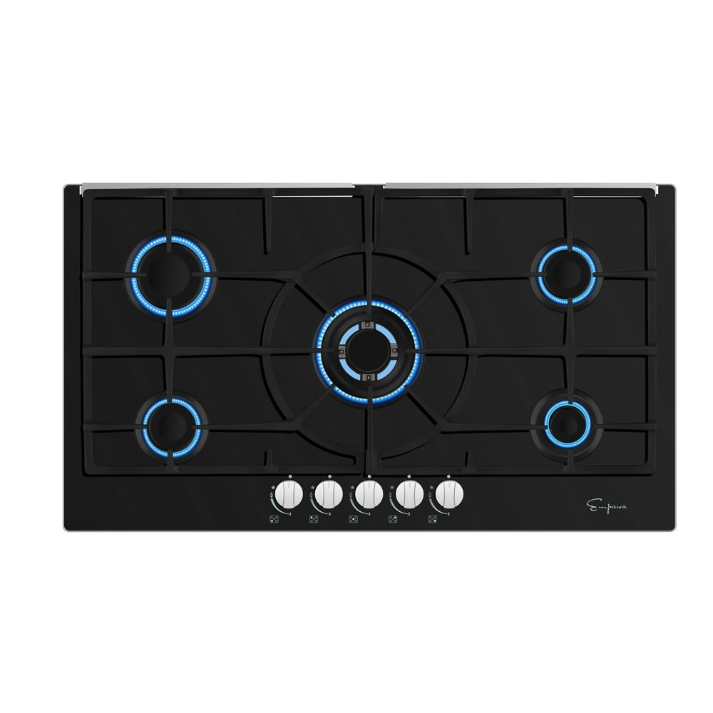Empava 36" 5 Italy Sabaf Burners Gas Stove Top Cooktop Black Tempered