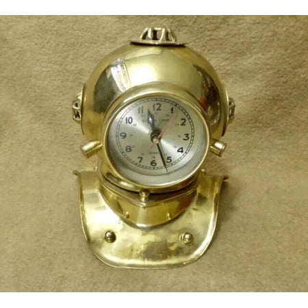 Antique Maritime Gold Vintage Ship’s Time Clock Quartz Diving Helmet Brass Scuba Dive Decor Anniversary, Valentine, Birthday, Mother day, Student Gift