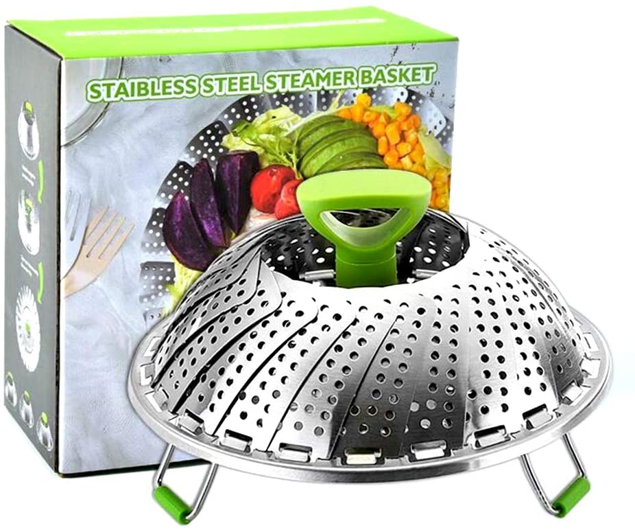 Stainless Steel Vegetable Steamer Basket for Cooking, Food Steamer Basket  with Removable Center Handle for Veggie Seafood Cooking, mobzio Folding