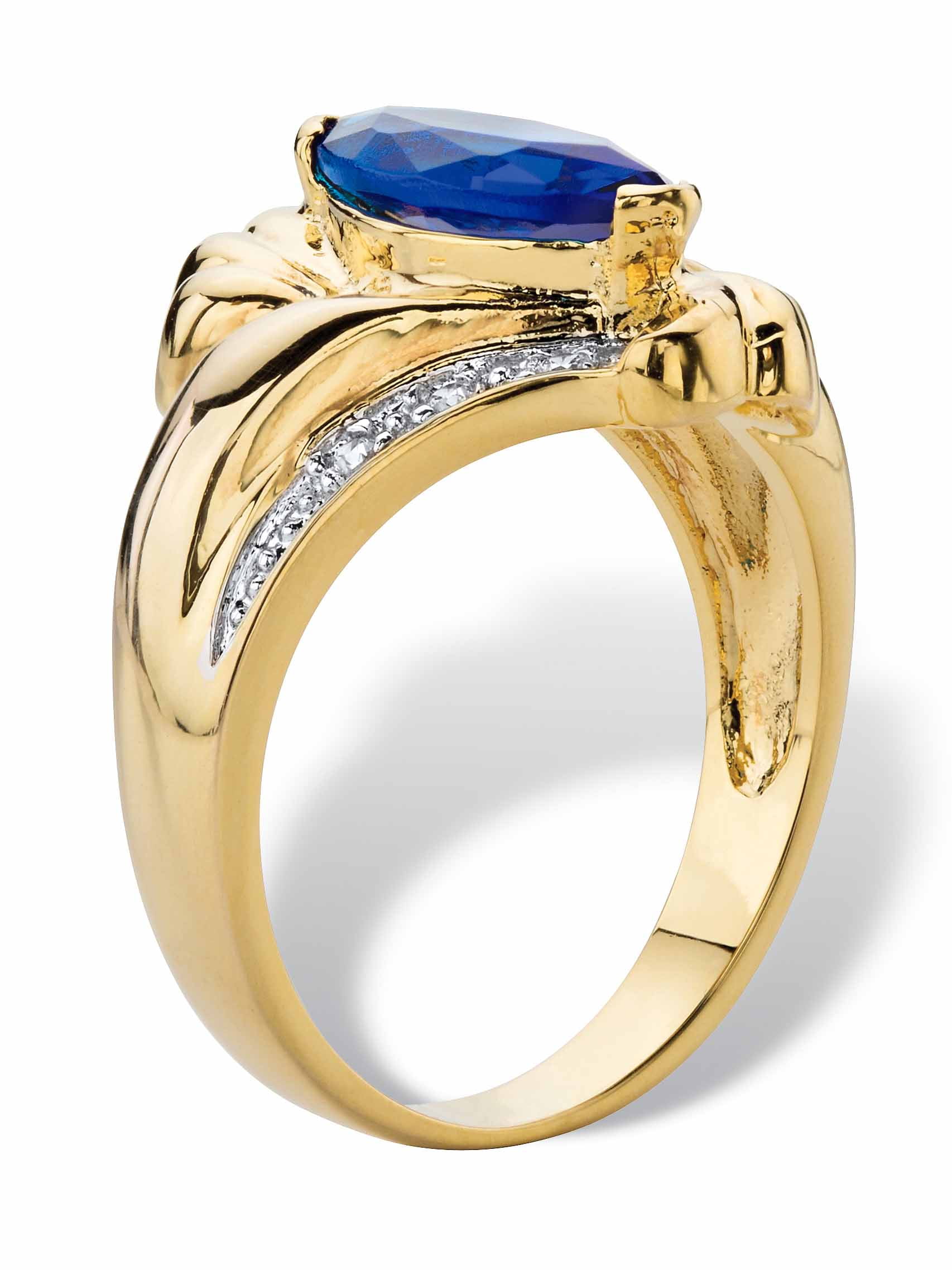 PalmBeach Jewelry Marquise-Cut Cubic Zirconia or Sapphire Bypass Swirl Ring Gold-Plated