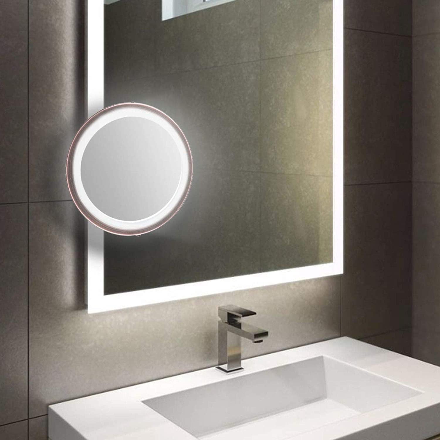 OVENTE 6'' Suction Cup Magnifying Mirror, LED Lighted Wall Mount Makeup 8X Magnifier, Antique Copper MLI25CO