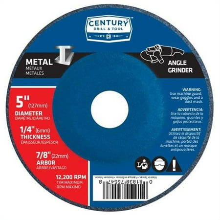 UPC: 0081838755478 | Century Drill & Tool 75547 Metal Grinding Wheel Type 27 – 5 x 0.25 in.