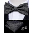 thumbnail image 4 of Silk Paisley Tuxedo Set for Men - Cummerbund, Bow Tie & Pocket Square - Black Formal Wide Elastic Belt for Wedding & Party, 4 of 5