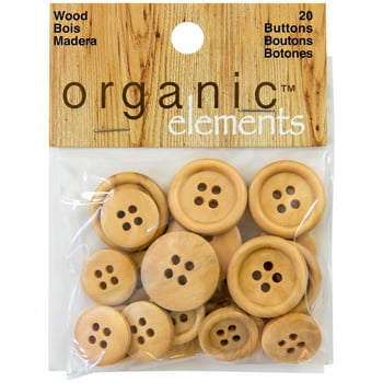  Elements Tan Assorted Size Wood Large Sew Thru Buttons, 20 Pieces