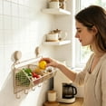 thumbnail image 3 of Hanging Wire Fruit Basket with Suction Cup, Hanging Fruit Baskets for Kitchen Counter, Wall Basket for Kitchen Bathroom Pantry, Space Saving Hanging Kitchen Baskets for Wall Mount Storage, 2 Grid, 3 of 5