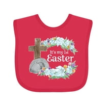 Inktastic It's My 1st Easter with Cross and Flowers Boys or Girls Baby Bib