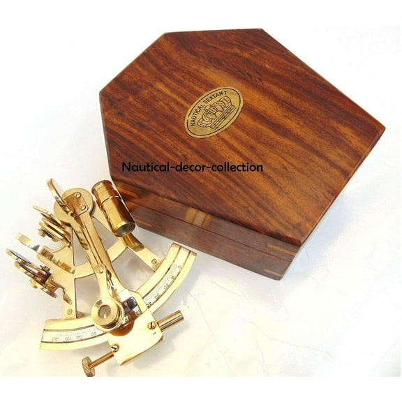 Nagina International Calvin Antiques Nautical Nautical Sextant with Wood CASE- Unique Brass Sextant