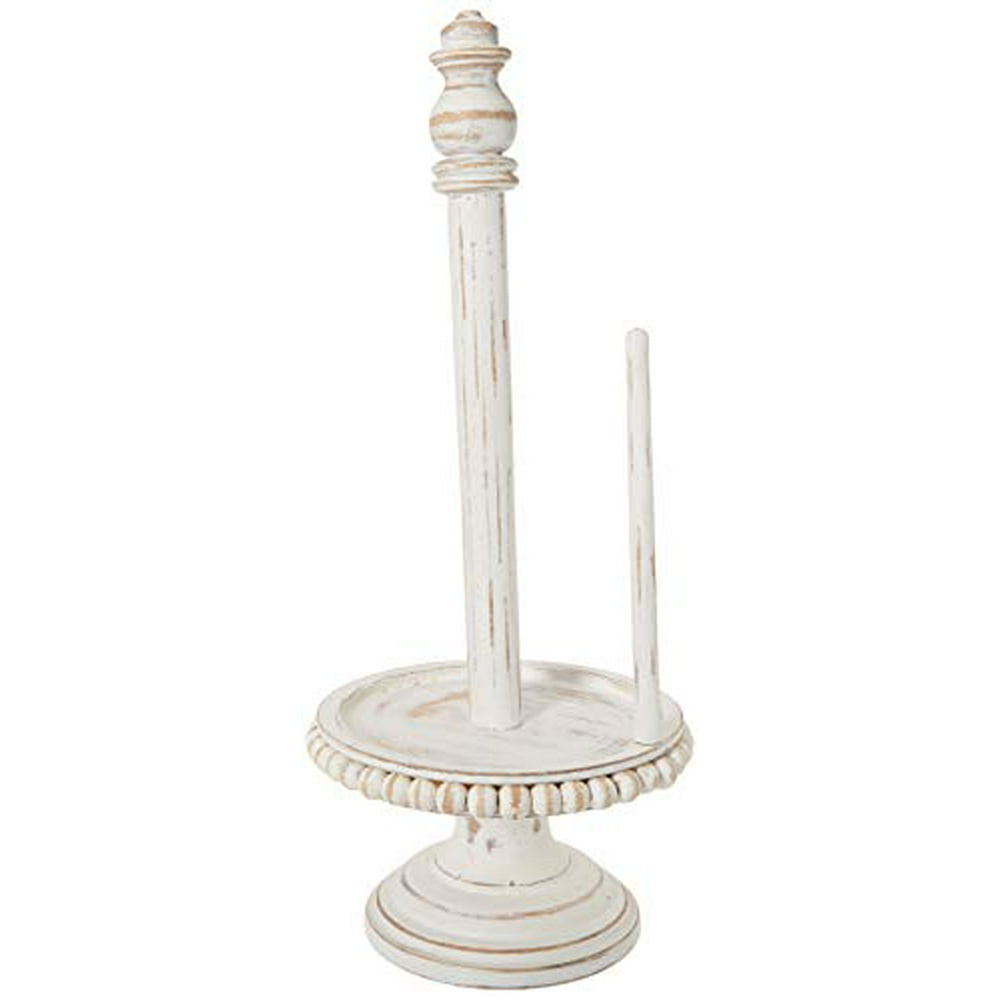 Mud Pie Farmhouse Washed Beaded Wood Pedestal Paper Towel Holder, White