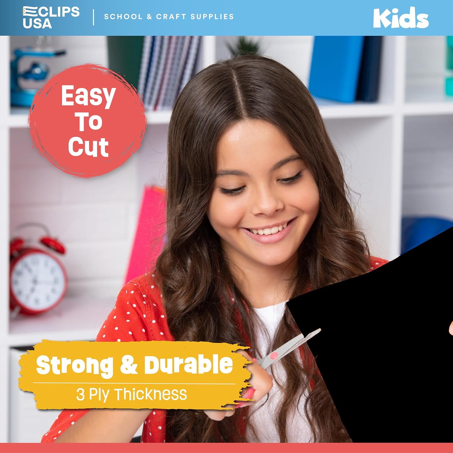 E-CLIPS USA Black Poster Board for Presentations and School Supplies, 22” x 28”, 100-Pack