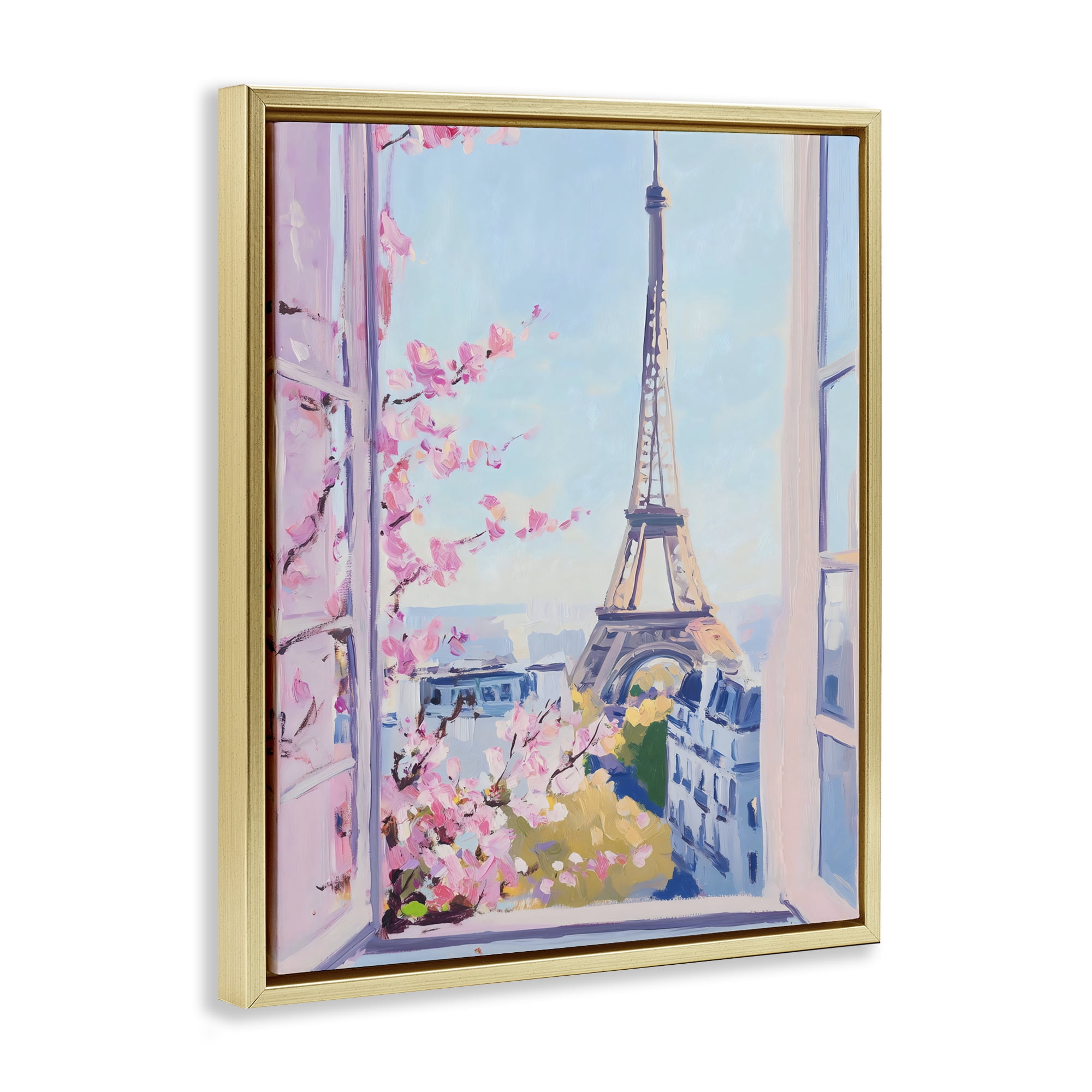 Stupell Industries Eiffel Tower View in Spring Gold Framed Floater Canvas Wall Art, design by The Prints Vibe
