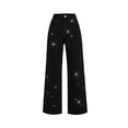 thumbnail image 4 of Women's High Waist Sparkly Rhinestone Wide Leg Jeans Loose Straight Denim Pants with Pockets Vintage Y2K Streetwear Fashion Bottoms Black, 4 of 9