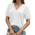 thumbnail image 2 of Summer Short Sleeve Women V Neck Solid Puff Sleeve T Shirt, 2 of 6