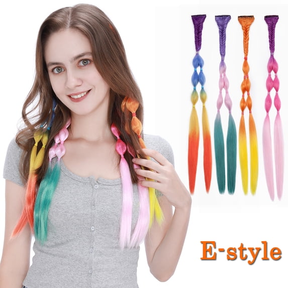 SEGO Colored Highlights Clip in Hair Extensions Heat-Resistant Synthetic Braids Hair For Party