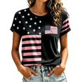 thumbnail image 2 of Women's Casual Breast Cancer Awareness T-Shirt, Pink Ribbon American Flag Graphic Tee, Women's Crew Neck Short Sleeve Printed T-Shirt for Daily Wear, October Campaign Support Black L, 2 of 2