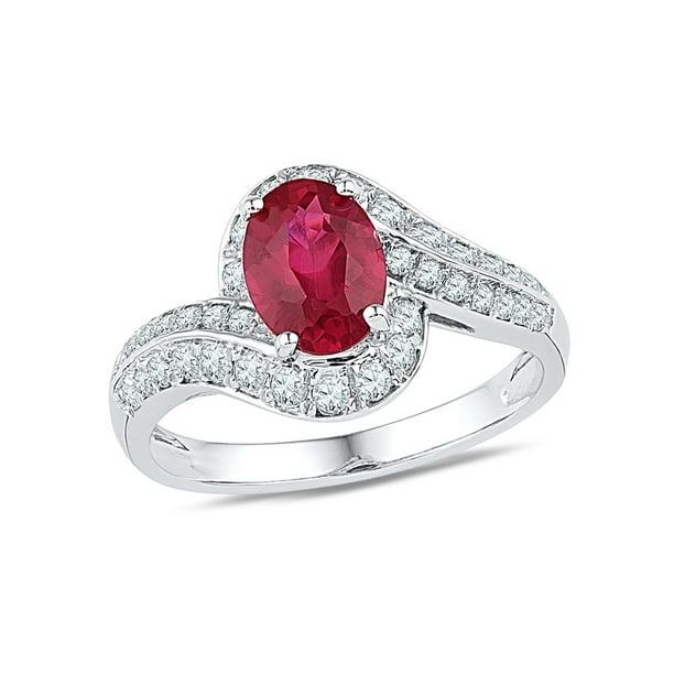 Gem And Harmony Lab Created Ruby Ring 1 5/8 Carat (Ctw) in 10K White