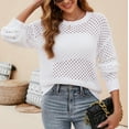 thumbnail image 6 of Womens Knitting Tops Pullover Eyelet Hole Long Sleeve Crew Neck Sweaters Loose Fitting Solid Knitwear, 6 of 7