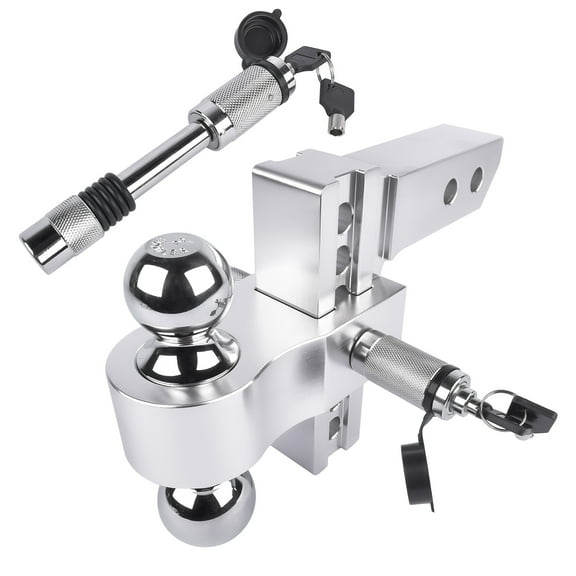 Mustrod Adjustable Trailer Tow Hitch 12500 LBS GTW fits 2" Receiver 6" Drop/Rise 2" & 2-5/16" Hitch Balls with Two Locks