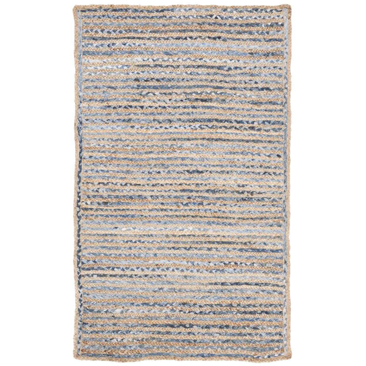 SAFAVIEH Cape Cod Andrina Braided Striped Jute Area Rug, 8' x 10' Oval, Natural/Blue