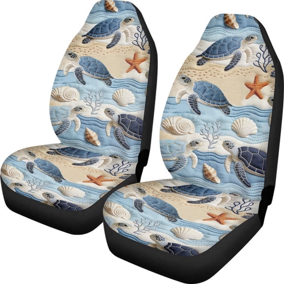 POLERO Non-Slip Front Seat Cover for Truck, High Back Protection For All Seasons Car Front Seat Covers Polyester 2 Pack, US Sea Turtle