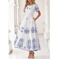 thumbnail image 4 of PRETTYGARDEN Boho Dresses for Women Summer Spring Casual Floral Short Sleeve V Neck Maxi Elastic Waist Dress Pockets, 4 of 10