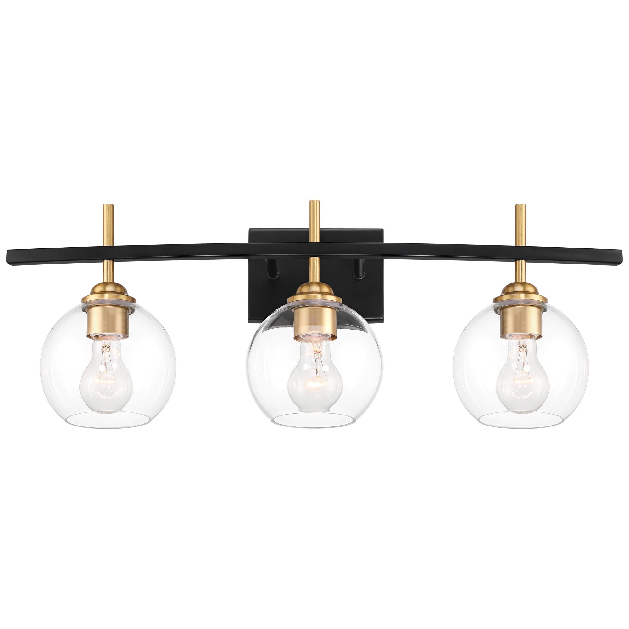 360 Lighting Modern Wall Light Sconce Black Gold Hardwire 27" 3-Light Fixture Clear Glass Globe for Bedroom Bathroom Vanity Home