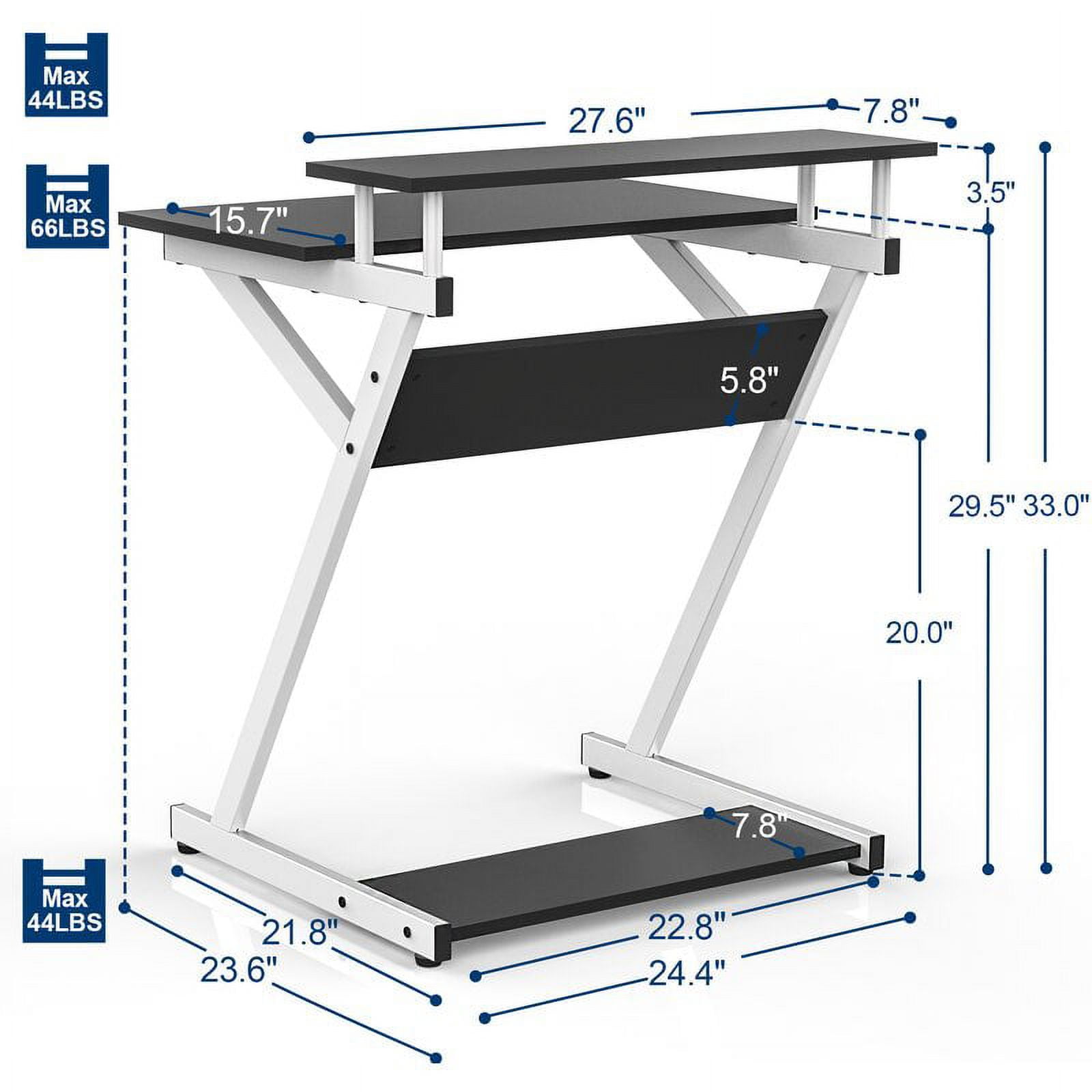 Fitueyes Computer Desk for Small Spaces,27.6 Z-Shaped Compact Study Table with Monitor & Bottom Shelves for Home Office, Black