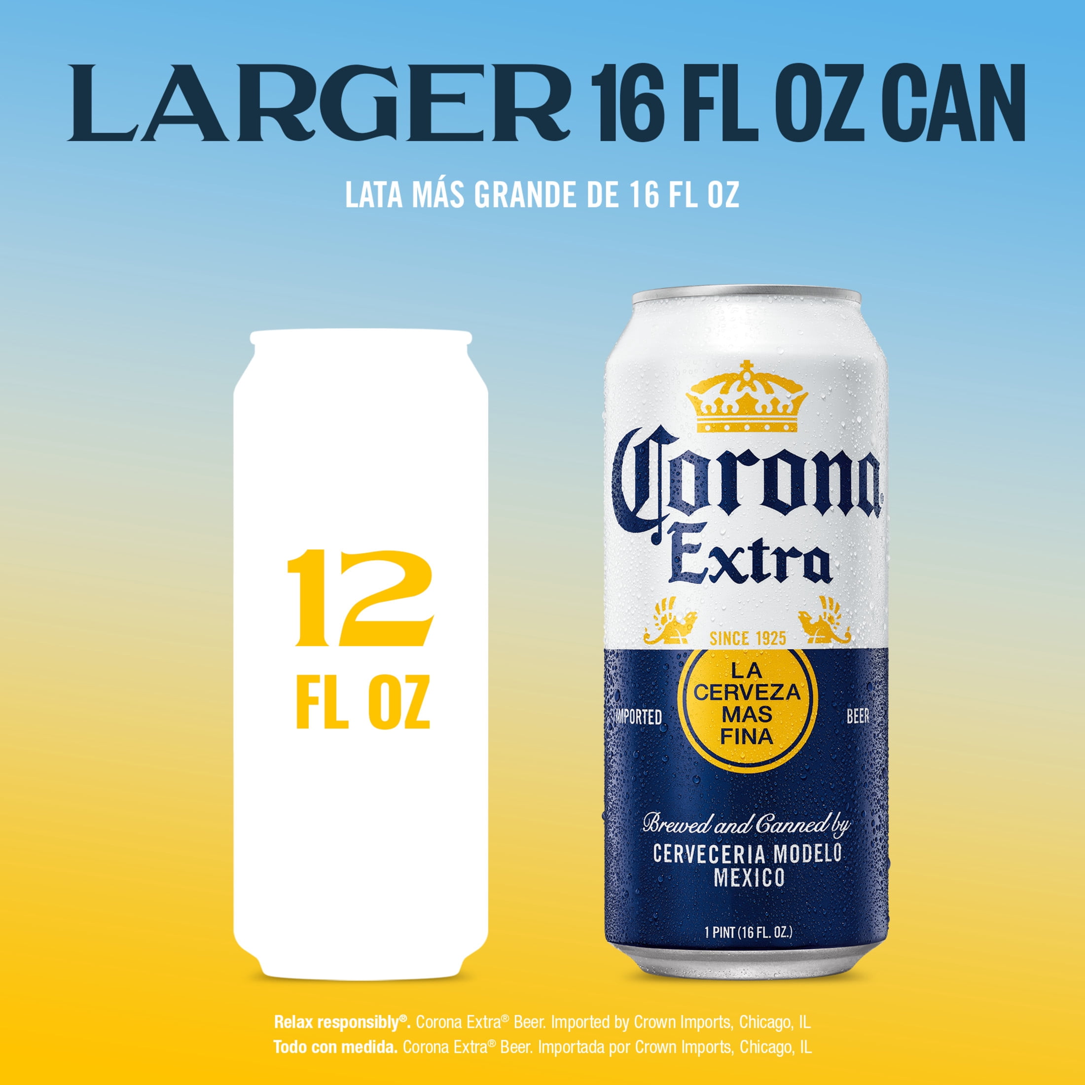 Corona Extra Mexican Lager Import Beer, 4 pack 16 fl. oz. Cans, 4.6% ABV