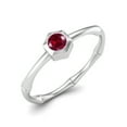 thumbnail image 2 of 0.50 Ctw Round Ruby Glass Field 925 Sterling Silver Solitaire Geometric Woman Mother's Day Gift Ring, 2 of 4