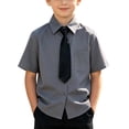 thumbnail image 2 of Guluxicc Button Up Shirts for Kids Boys Short Sleeve Solid Color School Uniform Tops with Tie Casual Summer Collared Shirts, 2 of 7