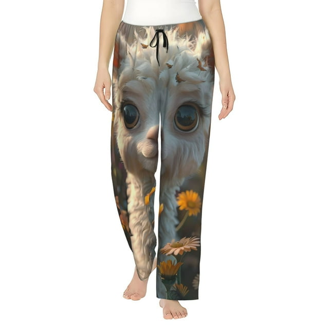 Bingfone Adorable Llama In Flowers Pattern Pajamas for Women,Pajama Pants with Pockets-X-Large
