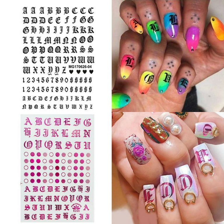 Old English Nail Art Stickers 3D Self-adhesive Nail Decals 