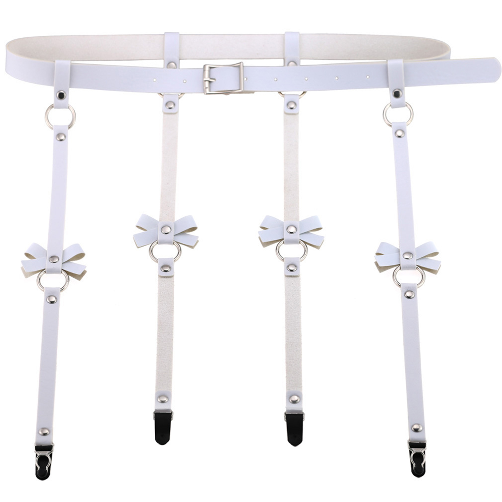 Youweixiong Women Garter Belt Adjustable Leather 4 Straps Bow Suspender