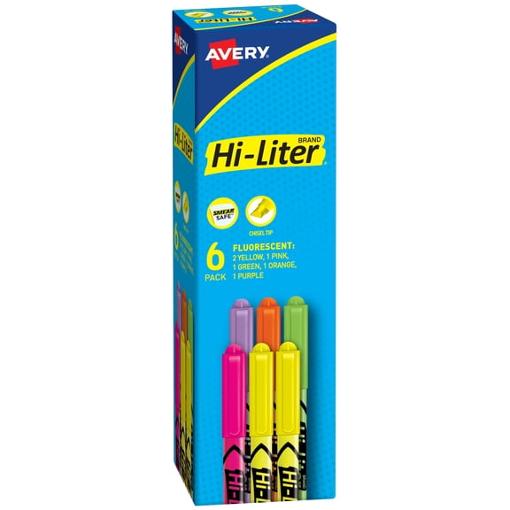 Avery Hi-Liter, Pen-Style, Assorted Colors, 6 Count (23565)