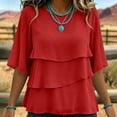 thumbnail image 5 of Warop Women's Solid Bohemian Tiered Chiffon Blouse Mid Sleeve Flowy Shirt Loose Casual Top for Vacation Daily Outing, 5 of 7