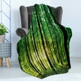 thumbnail image 4 of Forest Soft Flannel Fleece Blanket, Green Woodland at Sunrise Scenic Morning Nature Environment Ecology Serenity, Cozy Plush for Indoor and Outdoor Use, 50" x 70", Green Black Yellow, by Ambesonne, 4 of 5