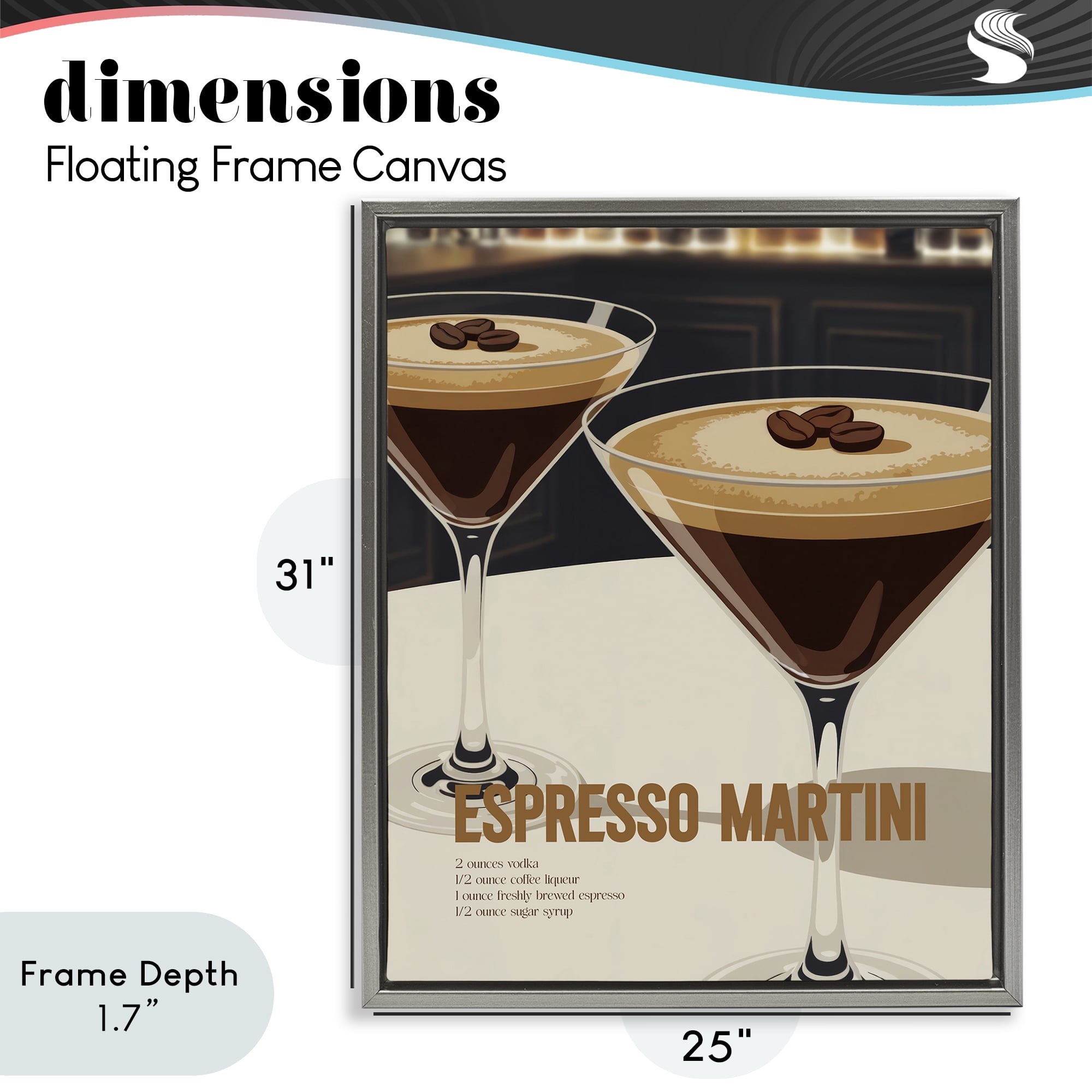 Stupell Industries Sleek Modern Espresso Martini Gray Framed Floater Canvas Wall Art, design by Andreas Magnusson