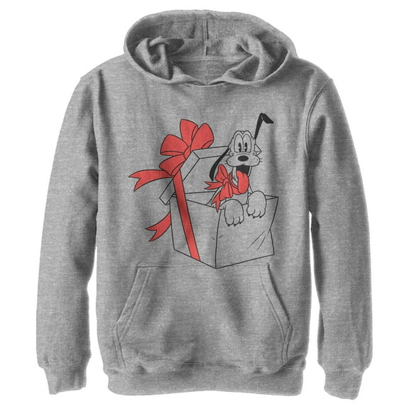 Boy's Mickey & Friends This Years Present Is Pluto  Pull Over Hoodie Athletic Heather Large