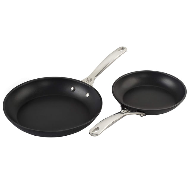 Juego de utensilios de cocina profesionales antiadherentes endurecidos Le Creuset de 2 piezas. (Sartén de 8" y 10") Gris