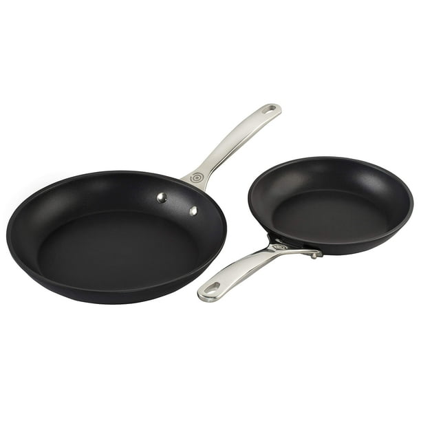 Juego de utensilios de cocina profesionales antiadherentes endurecidos Le Creuset de 2 piezas. (Sartén de 8" y 10") Gris