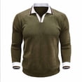 thumbnail image 4 of Generic Men's Ribbed Long Sleeve Polo Shirts V-Neck Textured Solid Color Pullover Casual Corduroy Texture Sweatshirt, 4 of 6