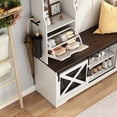 thumbnail image 7 of Blotout 7-in-1 Entryway hall tree with bench and shoe storage, 75"H Farmhouse Coat Rack with Shoe Bench, 16 Shoe Cabinets, 7 Coat Hooks, LED Lights and Adjustable Shelf, for Hallways (White), 7 of 7