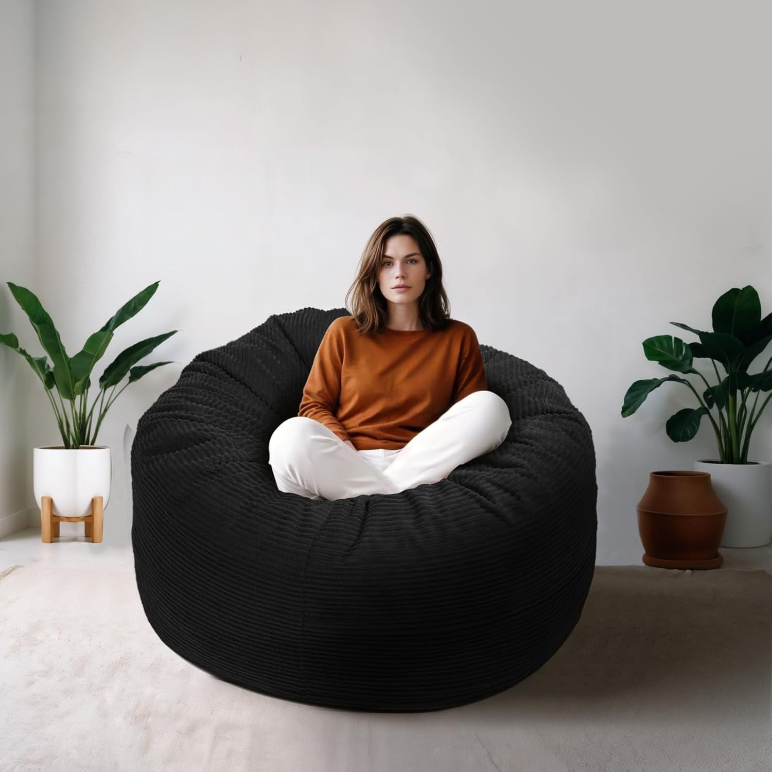 Bean Bag Chairs for Adults, 3FT Bean Bag Chairs with Plush Microfiber Removable Cover, Giant Bean Bag Chairs with Memory Foam Big Sofa Bean Bag Chairs for Reading, Gaming Cozy Chair, Black