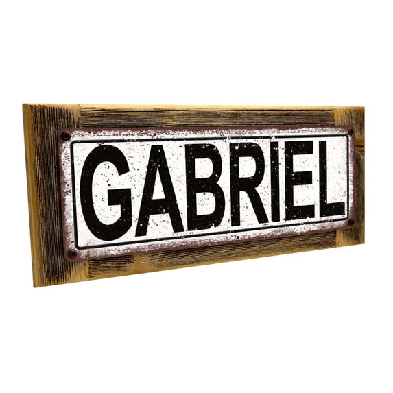 Framed, Outdoor Gabriel 4"x12" Metal Sign, Wall Décor for Kids Room and Nursery