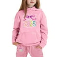 thumbnail image 2 of lnmuld Winter Outfits 2 Piece 2025 Year Print Girls Long Sleeve Letter Graphic Hooded Sweater and Pants Outfit Set for Big Kids Solid Color Size:6-7 Years, 2 of 4
