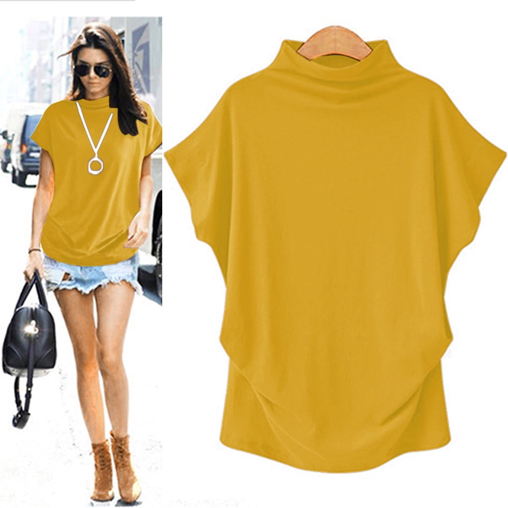 Women Turtleneck Short Sleeve Cotton 