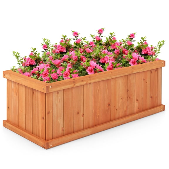 Gymax 2PCS Raised Garden Bed Fir Wood Rectangle Planter Box w/ Drainage Holes Orange
