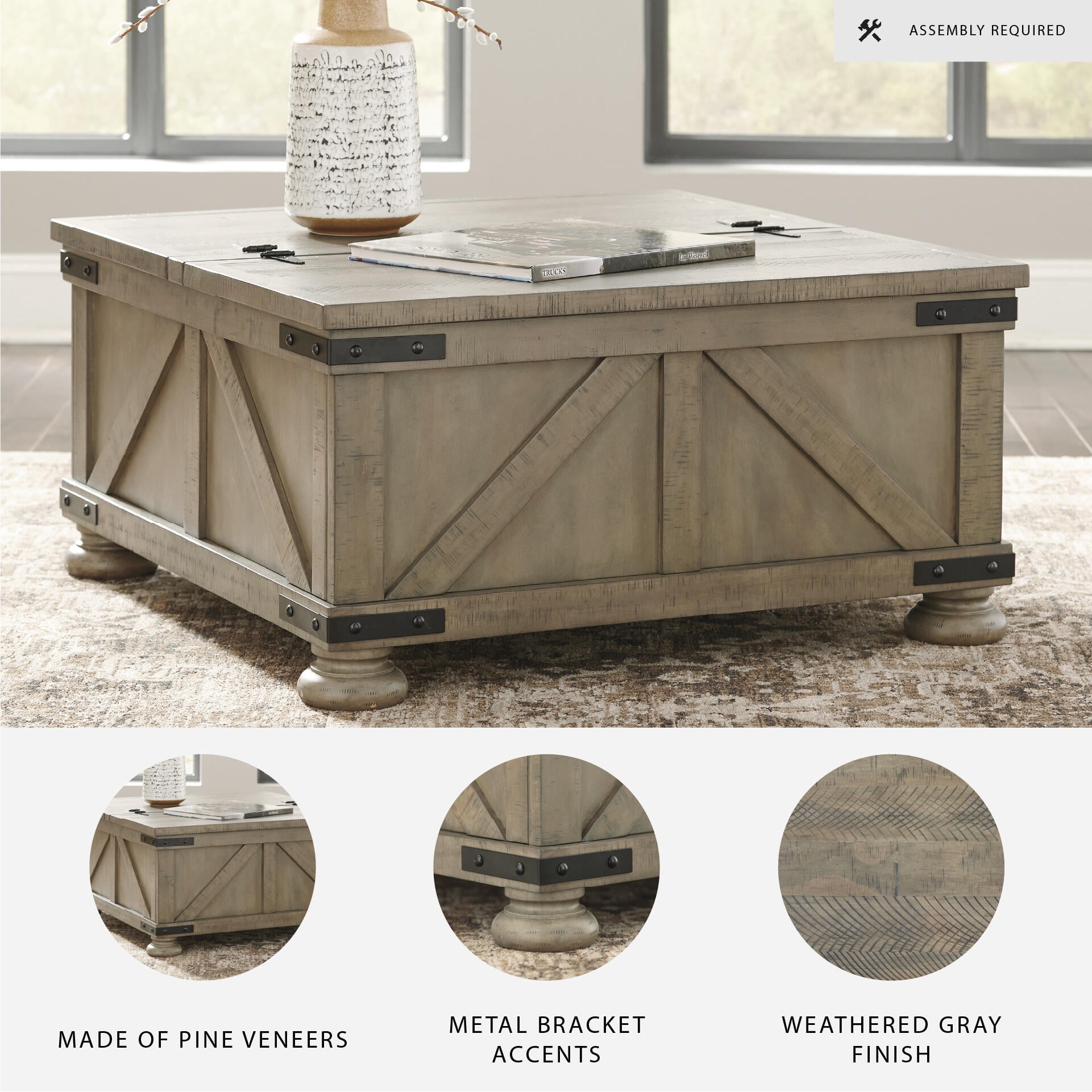 Signature Design by Ashley Casual Aldwin Coffee Table With Storage  Gray