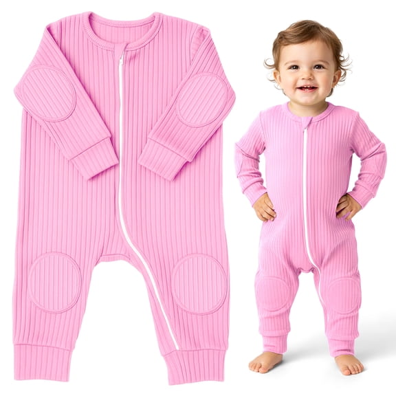 NurtureNauts® Padded Baby Romper, 100% Cotton, Elbow & Knee Pads, 2-Way Zipper, Tagless (Pastel Purple, 18-24 Months)
