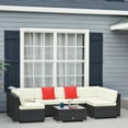 thumbnail image 2 of Outsunny 7 Piece Patio Furniture Set, PE Rattan Outdoor Conversation Set with Sectional Sofa, Glass Tabletop, Cushions and Pillows for Garden, Lawn, Deck, Dark Brown and  Cream, 2 of 10